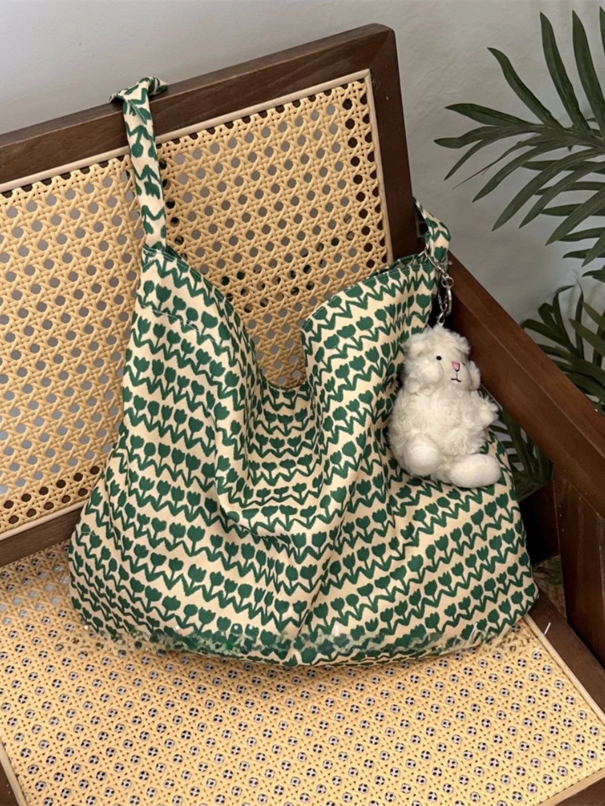 Large Capacity Floral Cotton Floral Print Underarm Bag Single Shoulder Tote Bag Artistic Style Casual Leisure Handbag