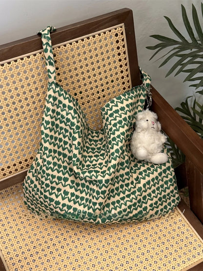 Large Capacity Floral Cotton Floral Print Underarm Bag Single Shoulder Tote Bag Artistic Style Casual Leisure Handbag