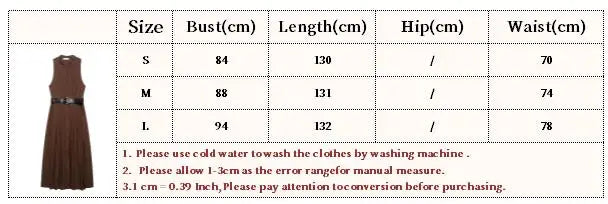 Fashion Brown Sleeveless Long Dress With Belt Round Neck Fashion Pleat Summer Dress Button Elegant Chic Femme Vestidos
