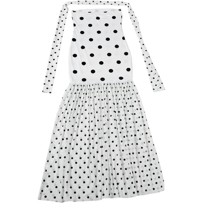 Sexy White Dot Print Strapless Maxi Dress with Matching Scarf for Women Summer Sleeveless Mesh Patchwork Vacation Dress