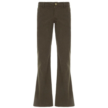 Women Corduroy Flare Pants Retro Green Low Waisted Skinny Boot Cut Trousers Autumn Y2K Streetwear Outfits Casual
