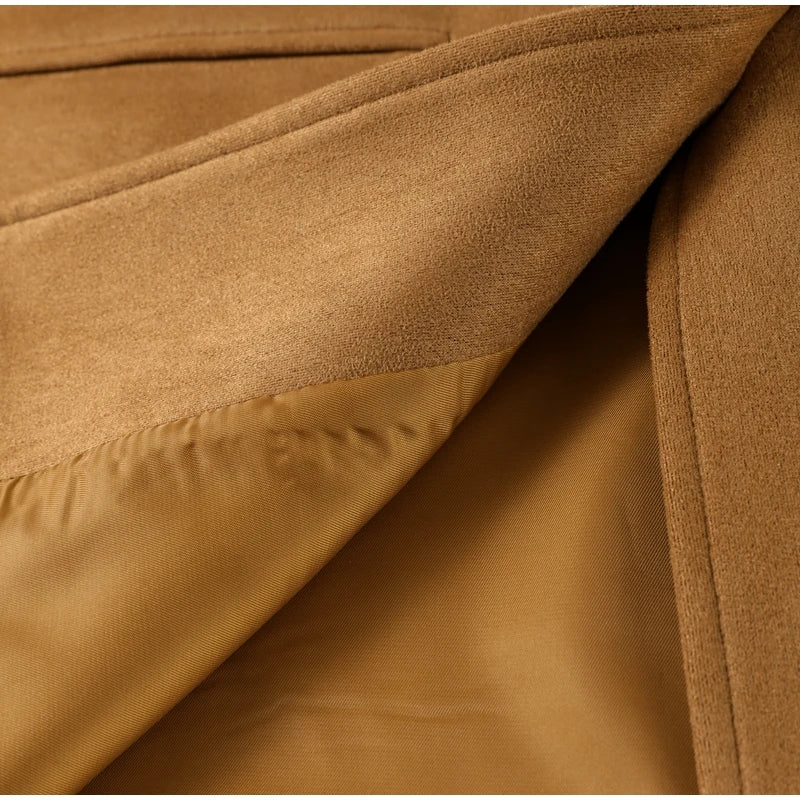 Retro Suede Female Jacket Chic Single Breasted Long Sleeve Lapel Loose Blazer Coat Women 2025 Spring High Street Lady Outerwear