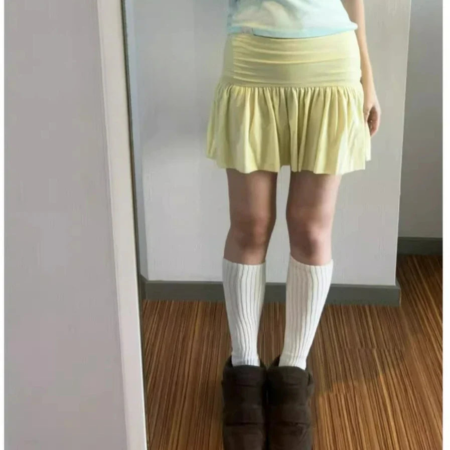 Spring Summer Spicy Girl Style Foldable Waist Pleated Skirts Niche Design Short Skirt