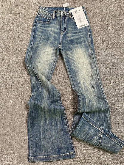 Women's Blue Jeans Vintage Korean Baggy Cowboy Pants Harajuku Wide Denim Trouser 90s Aesthetic Y2k 2000s Trashy Emo Clothes