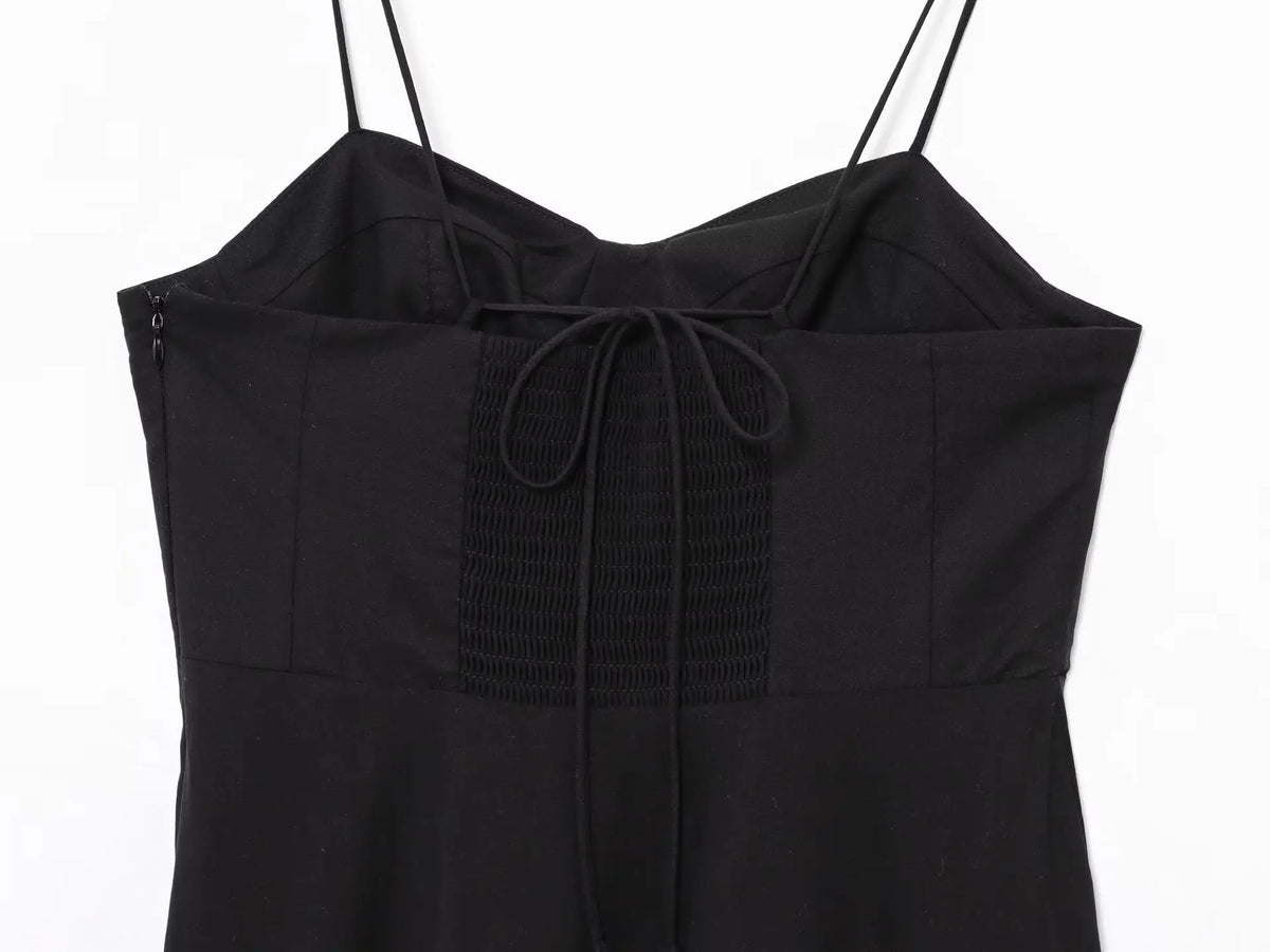 Women's Commuter Retro Dress Summer New Black Suspender Multi-layered Stitching Beach Holiday Dress Sexy V-neck Casual Fashion