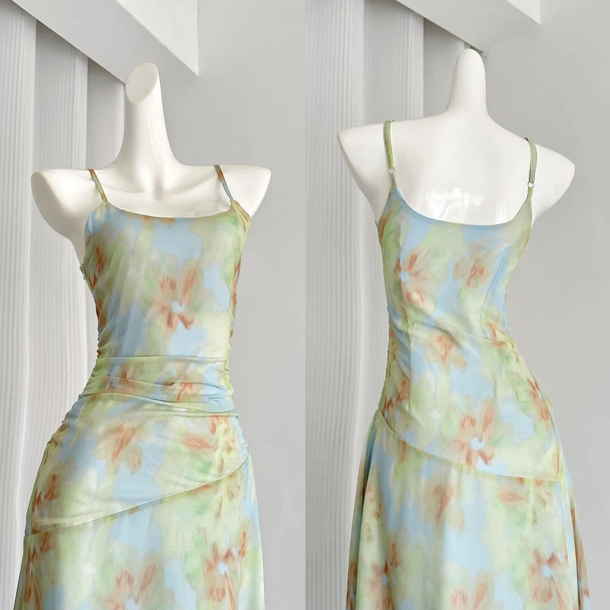 Suspender Dress Printed Long Chiffon Waist Slimming Atmosphere Female 24 New Summer Sweet Long Dress