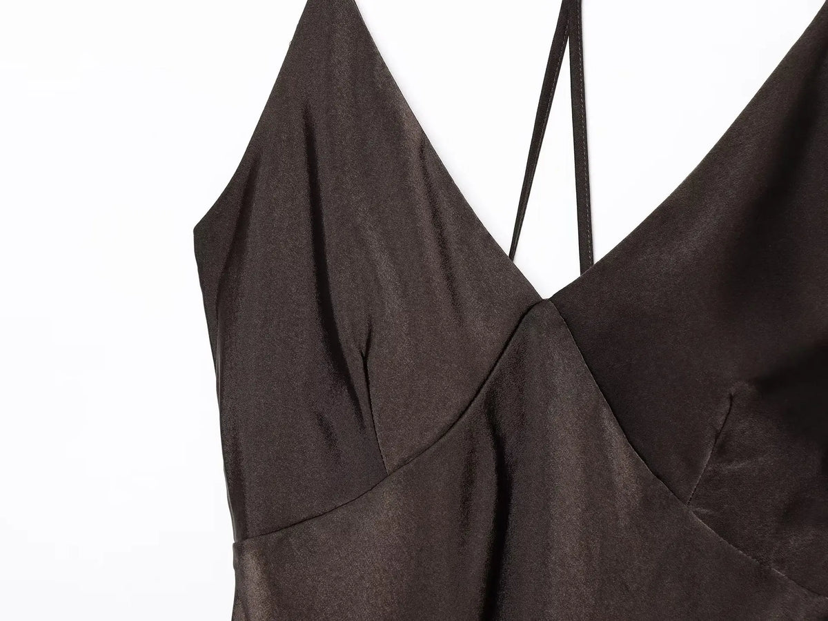 Women's Sexy Dyed Maxi Dress Spaghetti Strap Backless Slim Maxi Dress New Fashion Charming Pajamas Long Slim Dress