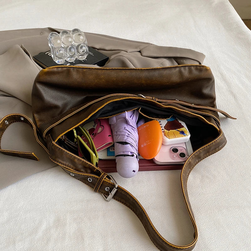 High Quality Soft Leather Messenger Bag For Women Retro Handbag Large Capacity Travel Bag Portable Shoulder Crossbody Bag Brand