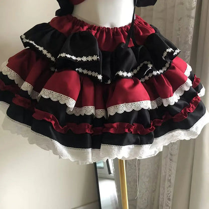 New Lolita Japanese Maid Suit Suspender Lace Bow Upper and Lower Suit Two-dimensional Sweet Cute Cos Comic Show Cake Skirt