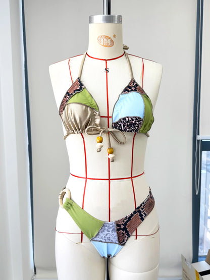 Patchwork Swimsuit Print Bikini Swimwear Swimsuit Women Separates Bead Swimwear Two Piece Side Straps Swimsuit Bathing Suit