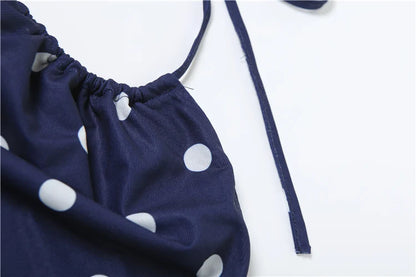 Sexy Polka Dot Print 2-Piece Set Women Halter Bandage Halter Backless Sleeveless Mini Tops+Straight Skirt Matching Suit