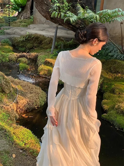 French Vacation Sweet Style Charm Fairy Sling Dress Summer High Grade Heavy Industry Embroidery Tie Up Waist Dress