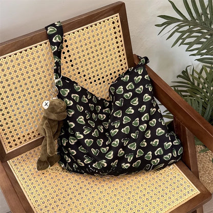 Large Capacity Floral Cotton Floral Print Underarm Bag Single Shoulder Tote Bag Artistic Style Casual Leisure Handbag