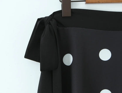 Halter Neck Camisole Polka Dot Skirt Set Women's Summer Sexy Fashionable Personality Neckband Backless Beach Vacation Black Set