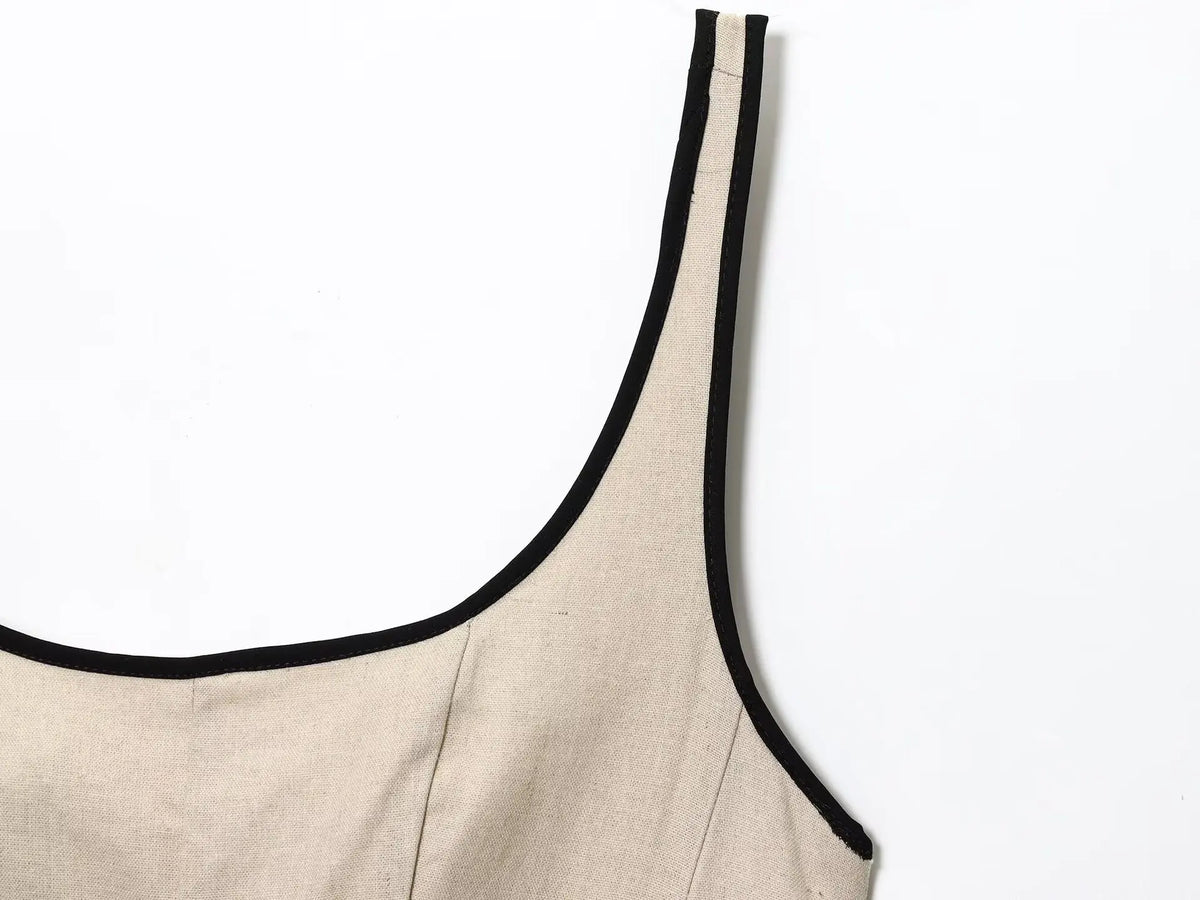Women's Summer Commuter Simple Casual Midi Dress Sleeveless Square Neck Open Back Side Zipper Bright Line Women's Elegant Dress