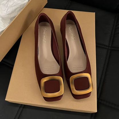Red Street Style Sexy Pointed Toe Sandals Metal Buckle Strap Women Pumps Stripper Sandals Slingback Heels Ballet Flats Muj