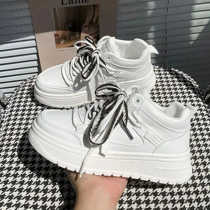 White Casual Sneaker College Style Lace Up Breathable Lady Shoes Solid Color Simplicity Versatile Shoes Women Sneakers