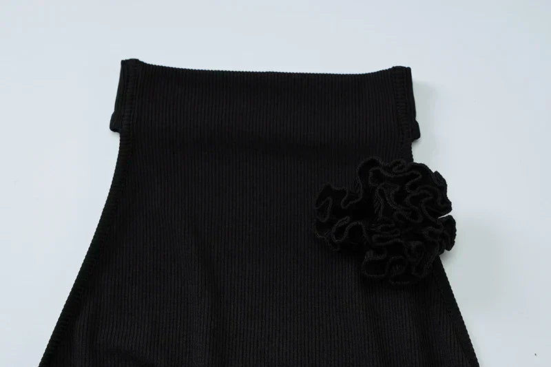 Mock Neck Halter 3D Floral Applique Bodycon Maxi Dress