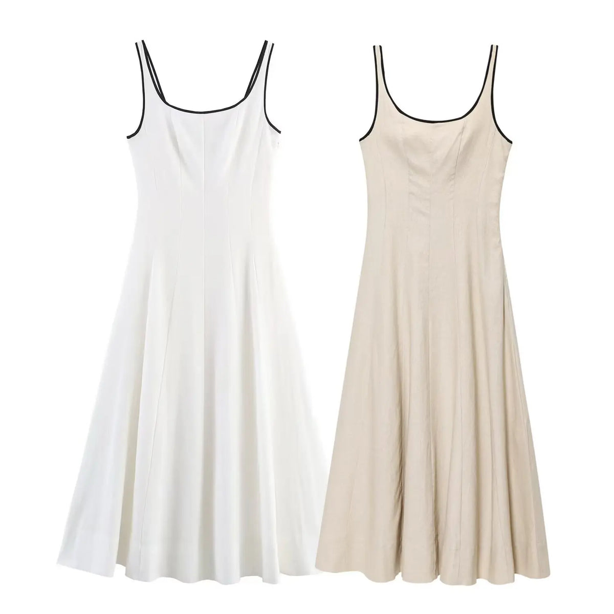 Women's Summer Commuter Simple Casual Midi Dress Sleeveless Square Neck Open Back Side Zipper Bright Line Women's Elegant Dress