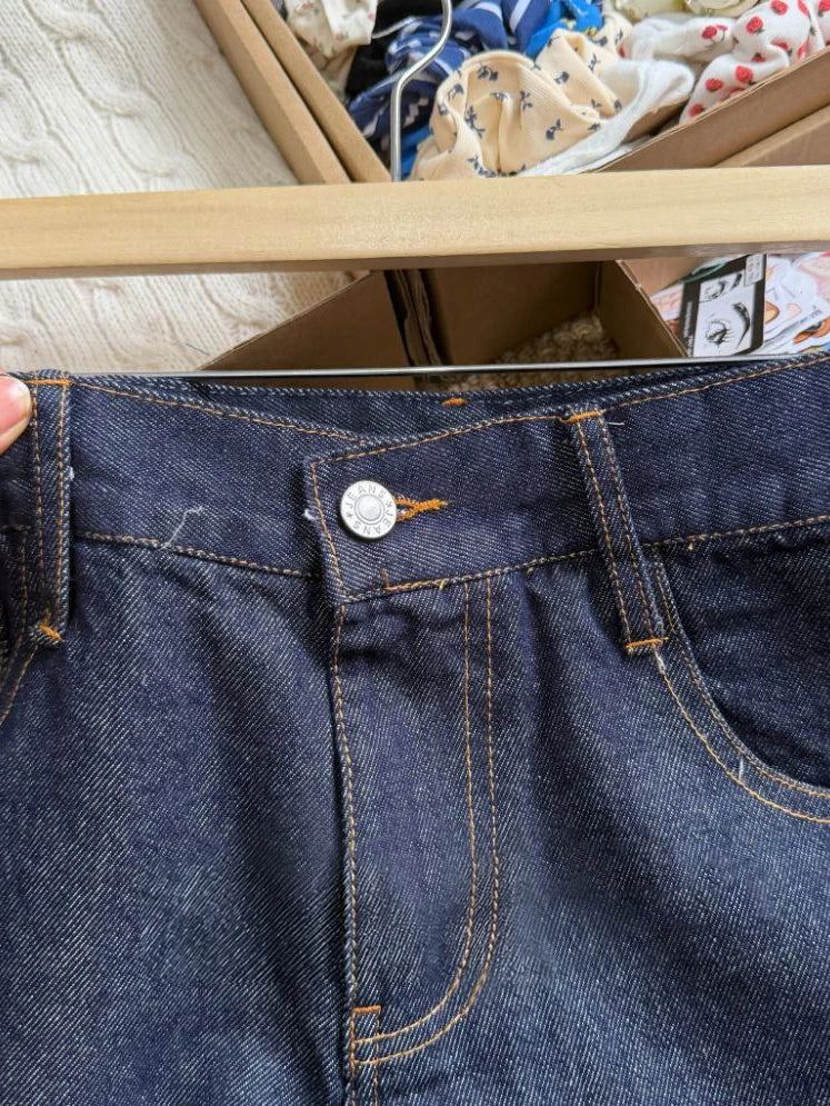 Deep Blue Denim Knee Length Shorts Woman Summer Back Pockets Cotton Jeans American Vintage Streetwear Boyfriend Style Short Pant