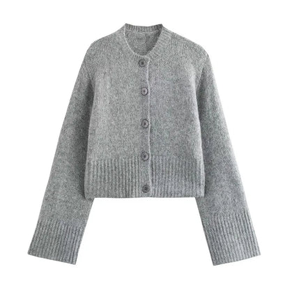 Casual O-neck Knitted Cardigan Women Autumn Winter Slim Short Buttons Coat Female Elastic Waist Solid Sweater Lady Soft Basic
