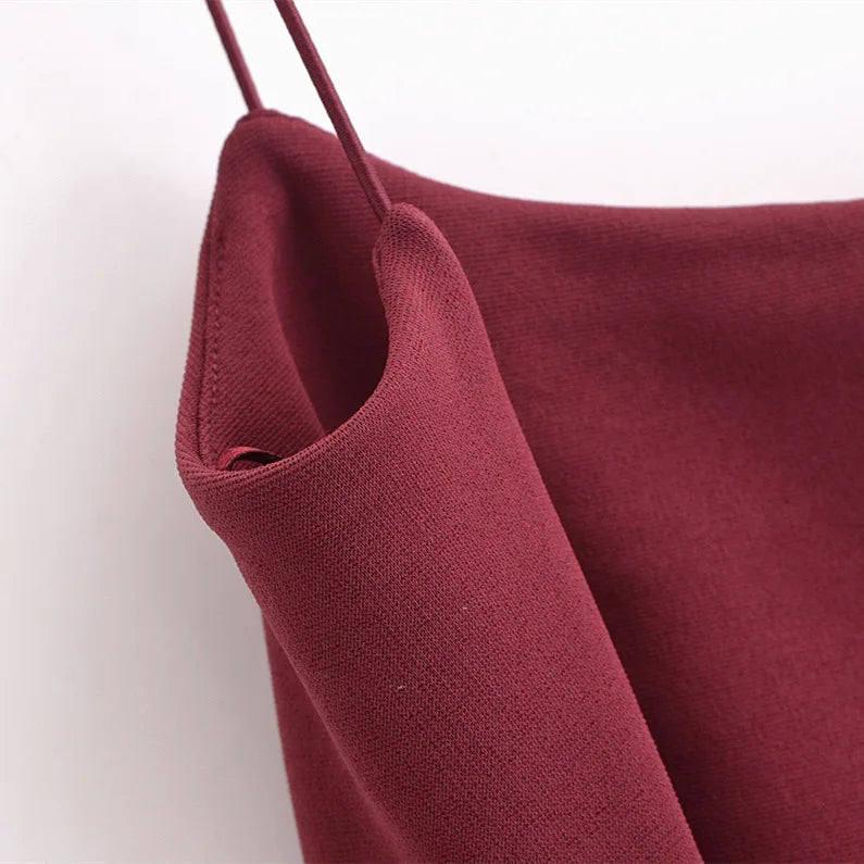 Women's retro summer new style sleeveless spaghetti strap elastic slim fit midi dress backless design fashionable and charming
