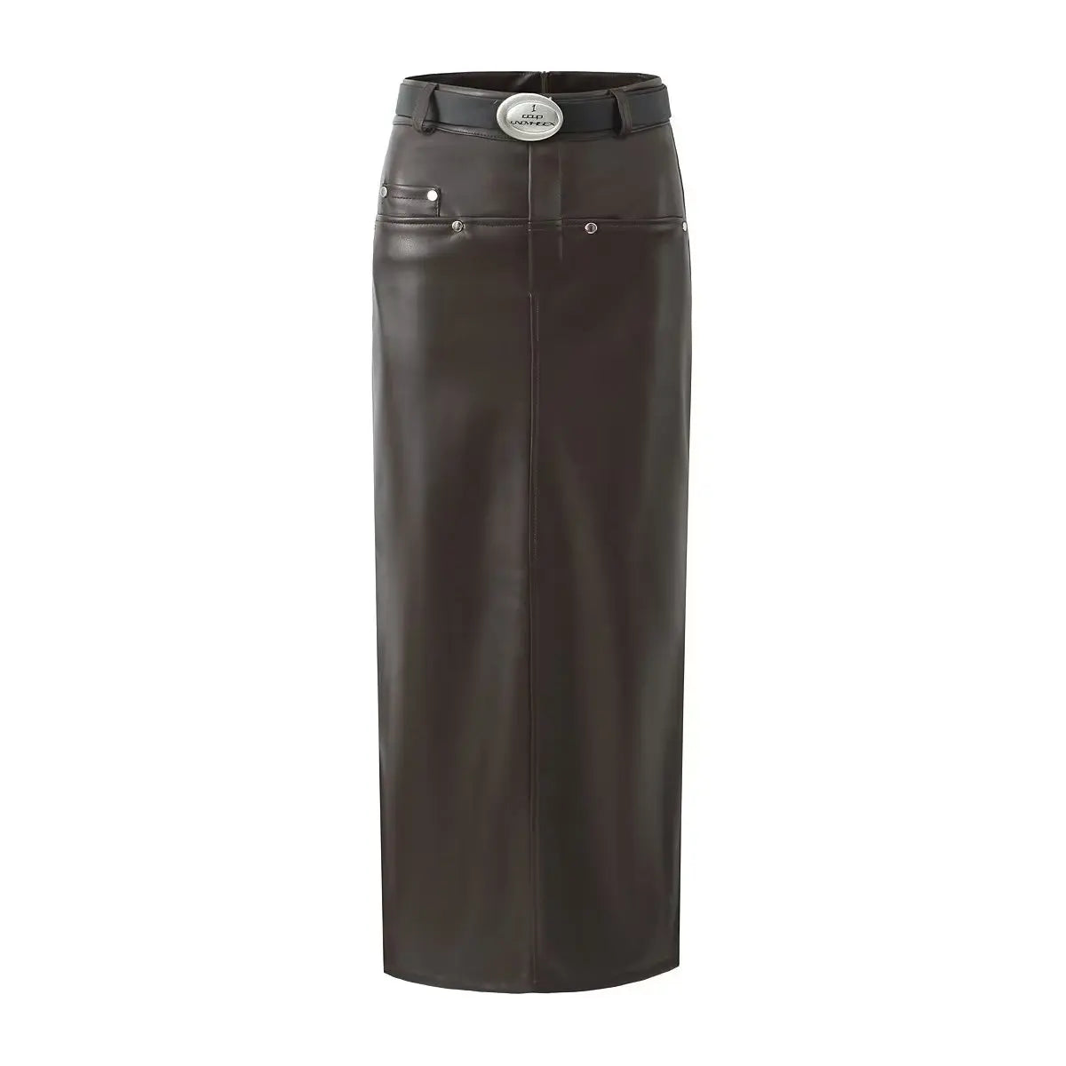 Sexy Black Back Slit PU Leather Pencil Skirt With Belt Women Package Hips Maxi Long Skirts