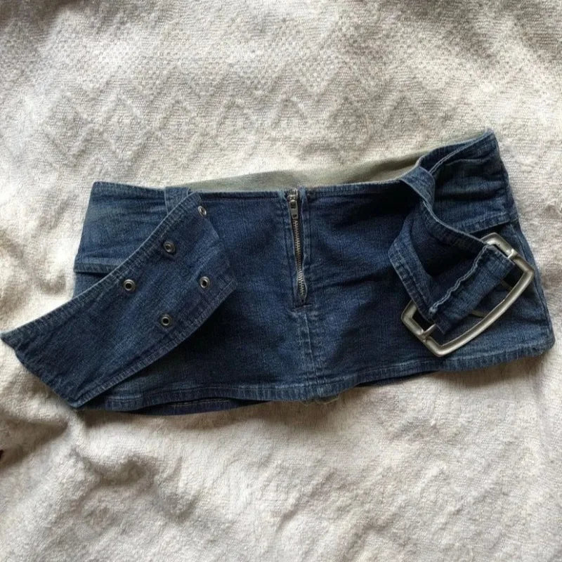 Simple solid color casual niche aesthetic bag hip kawaii denim short skirts for women sexy slim fit fashion versatile mini skirt