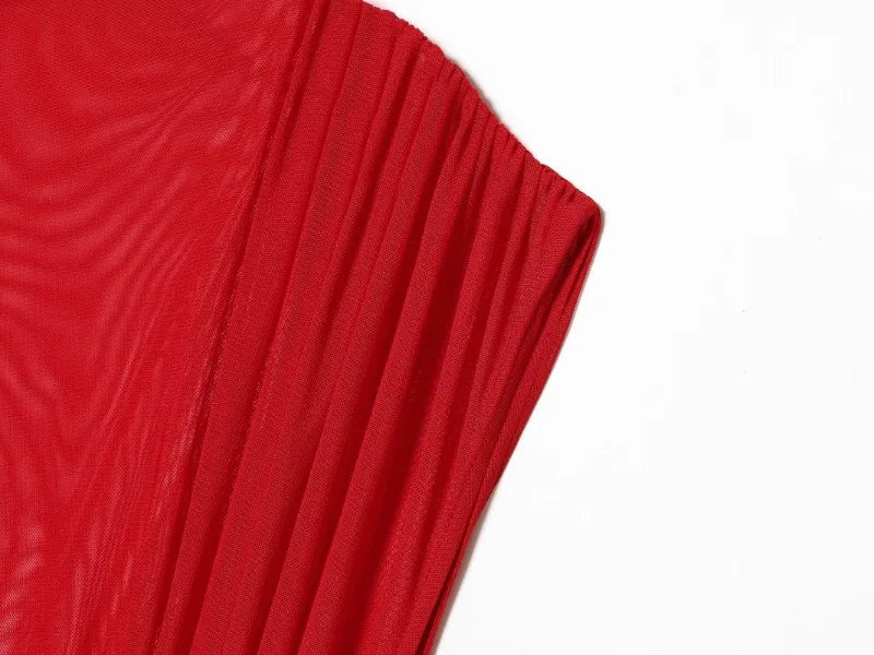 Women V Neck Sexy See Through Sleeveless Mini Dresses Party Elegant Evening Short Dress Pleated Slim Mesh Dress