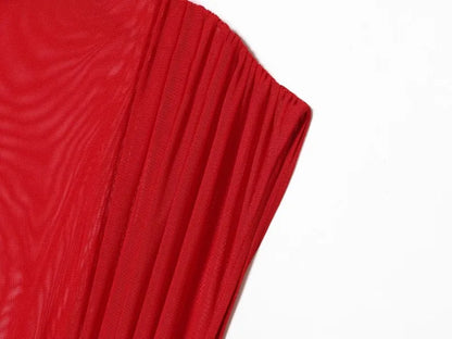 Women V Neck Sexy See Through Sleeveless Mini Dresses Party Elegant Evening Short Dress Pleated Slim Mesh Dress