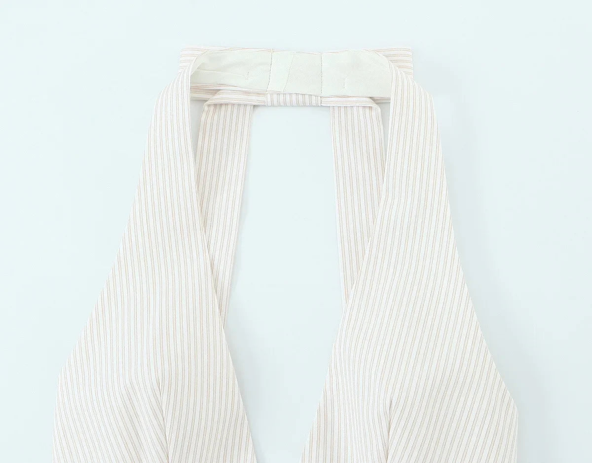 Women's New Fashion Stripe Splicing Tops Sleeveless Backless Crop Top Female Summer Sexy Slim Short Top