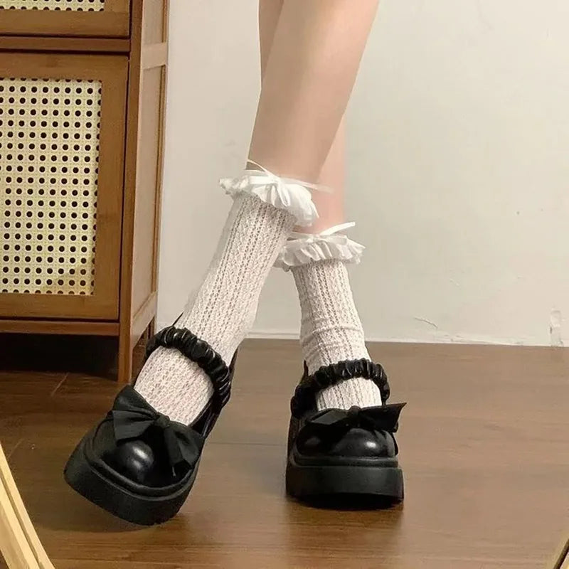 Closed Toe Shoes for Women Casual Bow Chunky Heel Loafers – Stylish Jane Shoes For Skirts