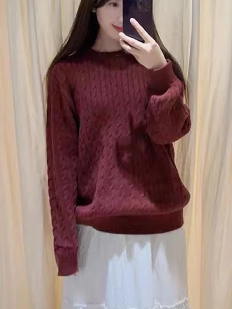 Vintage Loose Solid Sweater Women Autumn Thick Warm Cotton Preppy Style Streetwear Long Sleeve Pullover Top Harajuku Y2K Jumpers