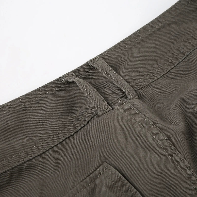 Vintage 2000s Pocket Denim Pants with Belt Casual Low Rise Baggy Cargo Denim Pants y2k Streetwear Women's Jeans Harajuku