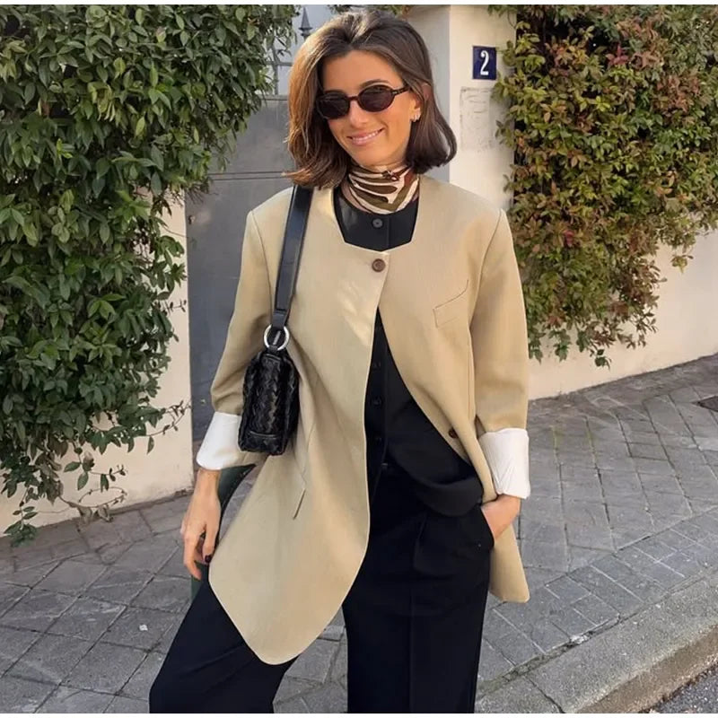 Casual Women's Blazer Jackets Long Sleeve Square Collar Spring Female Coat Fashion Pockets Long Sleeve Office Lady Outfits