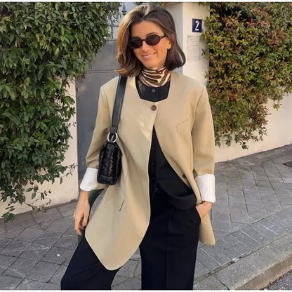 Casual Women's Blazer Jackets Long Sleeve Square Collar Spring Female Coat Fashion Pockets Long Sleeve Office Lady Outfits