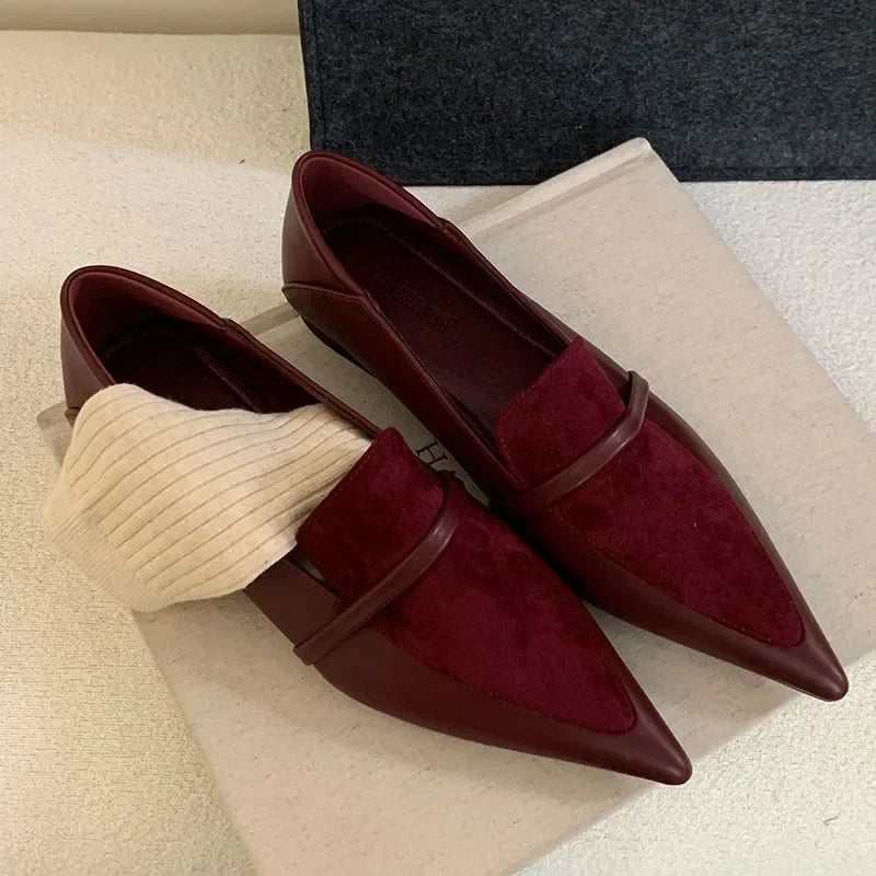 Pointed Toe Retro Flats Women Footwear Spring Autumn New Fashion Shallow Elegant Office Shoes Brand Loafers Ladies Zapatos Mujer