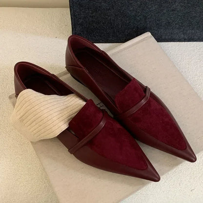 Pointed Toe Retro Flats Women Footwear Spring Autumn New Fashion Shallow Elegant Office Shoes Brand Loafers Ladies Zapatos Mujer