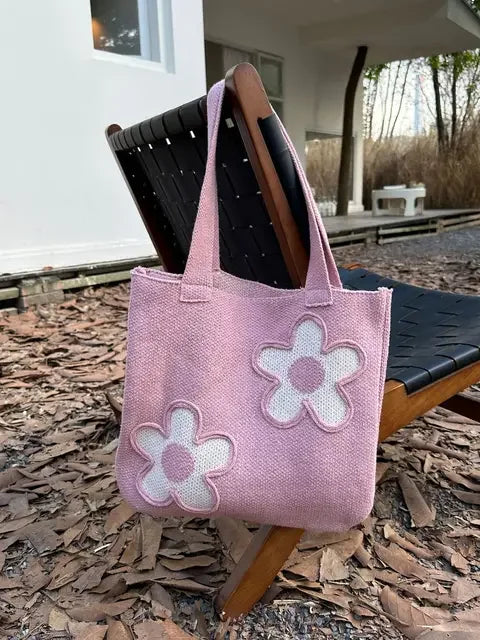 Fashion Sweet Kawaii Flower Shoulder Underarm Bag High-capacity Y2k All Match Handbags Women Knitted Casual Shopping Tote Bags