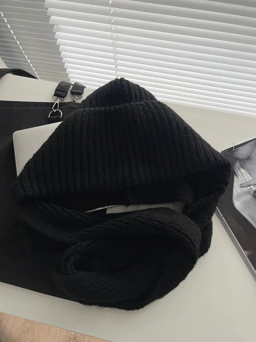 Knitted Beanies Cap For Men&Women Winter Warm Unisex Hooded Hat Neck Collar Scarf Cap Ski Beanie Cold Hats Balaclava Caps Bonnet