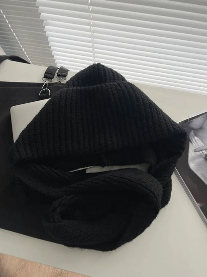 Knitted Beanies Cap For Men&Women Winter Warm Unisex Hooded Hat Neck Collar Scarf Cap Ski Beanie Cold Hats Balaclava Caps Bonnet