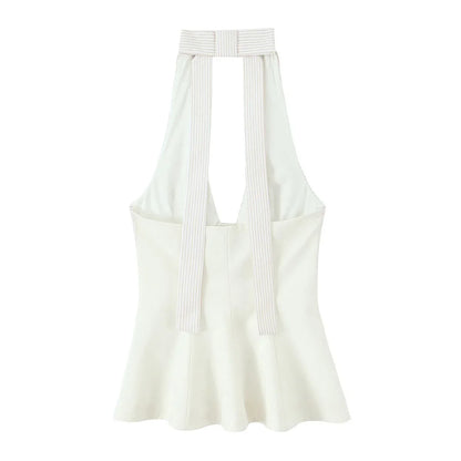 Women's New Fashion Stripe Splicing Tops Sleeveless Backless Crop Top Female Summer Sexy Slim Short Top