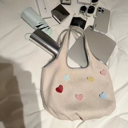 Sweet Y2k Aesthetic Heart Top-Handle Bags Kawaii Cute Fashion All Match Shoulder Underarm Bag Casual Shopping Purse and Handbags