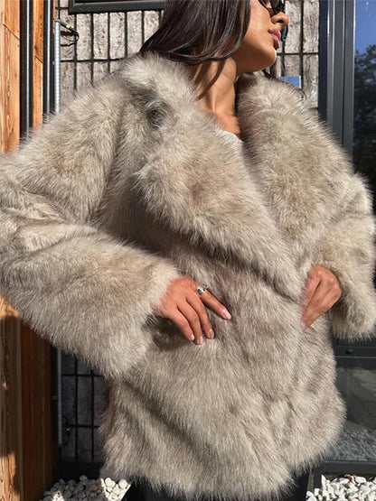 Furffy Thicken Jackets Women Faux Fur Loose Lapel Long Sleeves Warm Coats Female Winter Fashion Solid Soft Outwears Lady