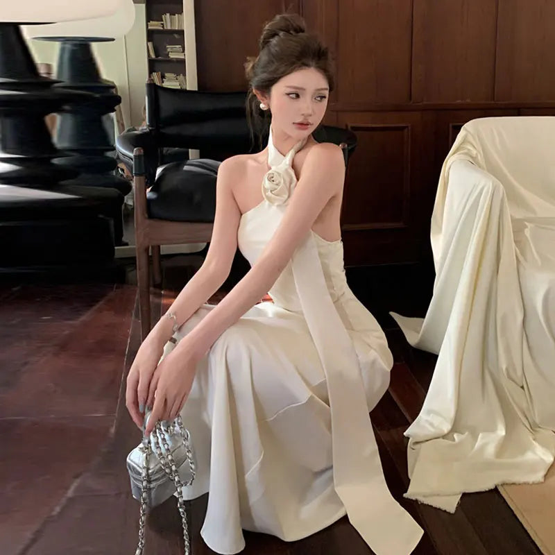 Stunning Strapless Gown Women's Summer Sexy Backless Sash Long Dress Banquet Silk Evening Gown Slim Fit Wrap Style without Sl...