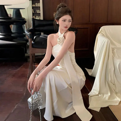 Stunning Strapless Gown Women's Summer Sexy Backless Sash Long Dress Banquet Silk Evening Gown Slim Fit Wrap Style without Sl...