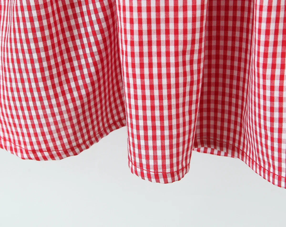 Fashionable Short Red Plaid Dress Women Sexy Backless A-line Mini Summer Halter Dress Vacation Robe 2026