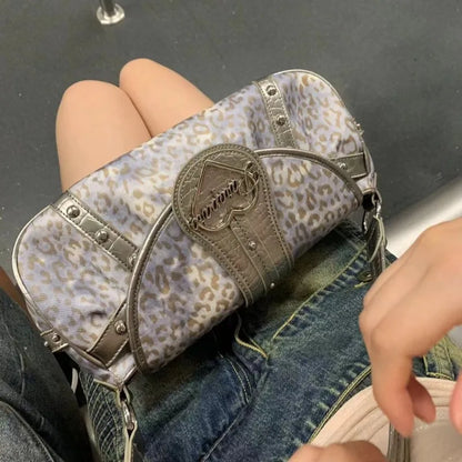 Vintage Womens Shoulder Bag Leopard Y2k Fashion Punk Designer New in Handbag Advanced Luxury Commuter Female Armpit Bag