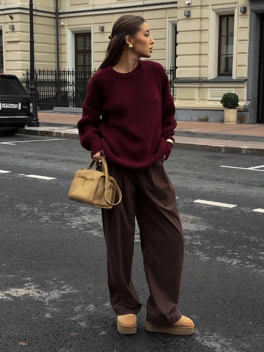 Women's New Wide Leg Pants 100% Cotton Loose Fit Drapey Trendy Waist Autumn Winter Fashion Trousers