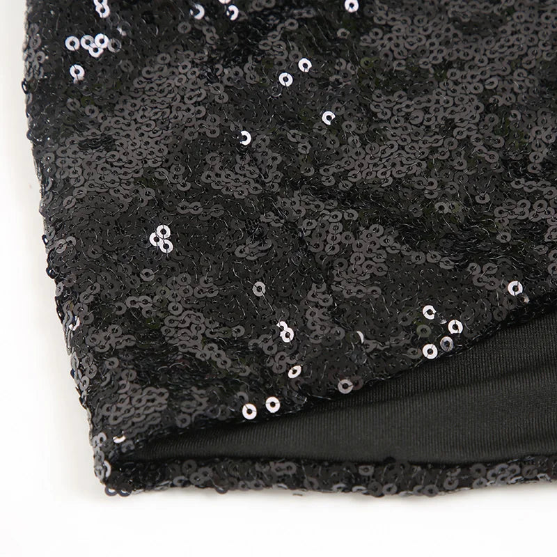 Elegant Black Sequins Dress Women's Bodycon Square Neck Autumn Party Dresses Chic Mature Outfits Bling Club Charming